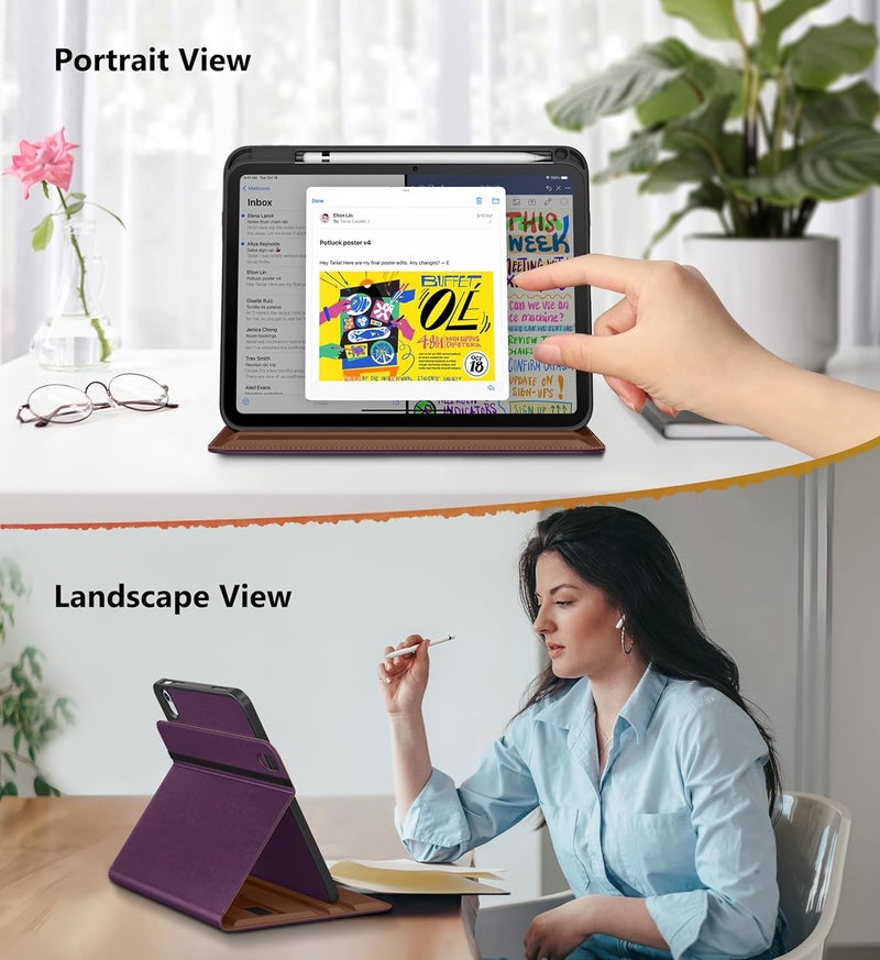 DTTO for iPad A16 Case, iPad 11th / 10th Generation Case (2025/2022), 360 Degree Rotating Premium Leather Folio Stand Cover with Pencil Holder, Purple - Image 3